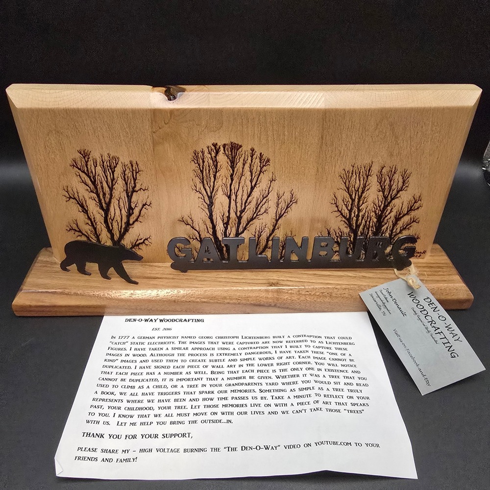 Den-O-Way Woodcrafting Gatlinburg Lichtenberg Wood Art Bear Smoky Mountains TN